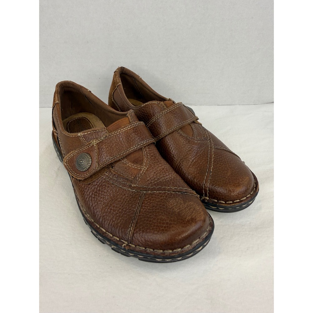 Earth Origins Evelyn Brown Leather Hook and Loop Loafers Shoes Womens 8M 2014F